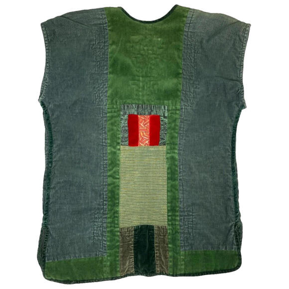 Vtg Banderas Piera Vest Coat Patchwork L/XL Corduroy Green Quilted Lined - Picture 4 of 8